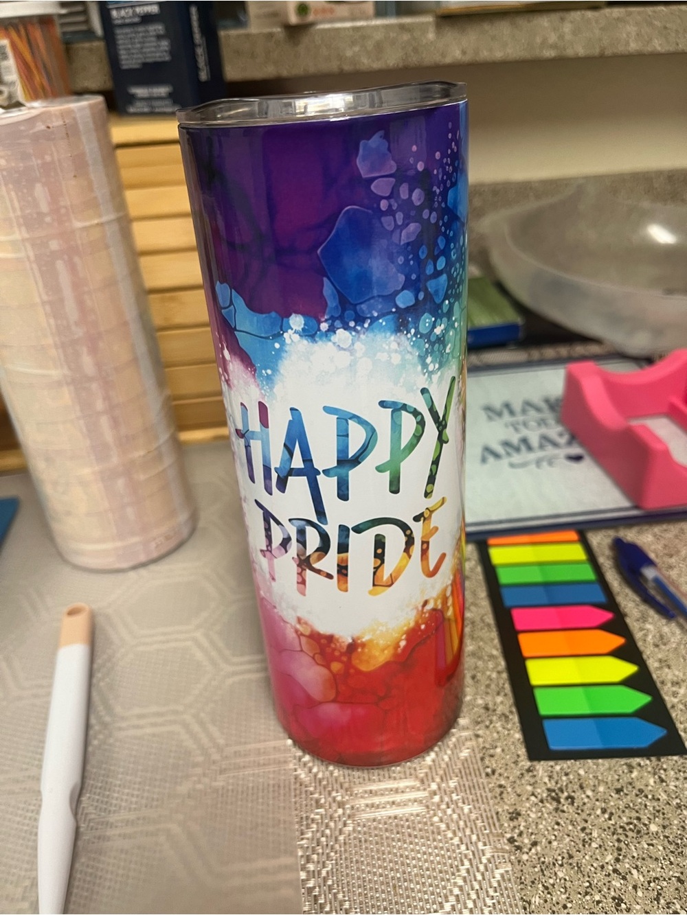 Happy Pride Rainbow Alcohol Ink 20 oz Stainless Tumbler